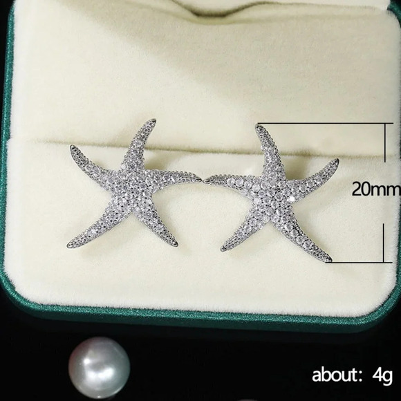 Vivid Starfish Full Zircon Stud Earrings for Women, EVGG1038 - Picture 3 of 9